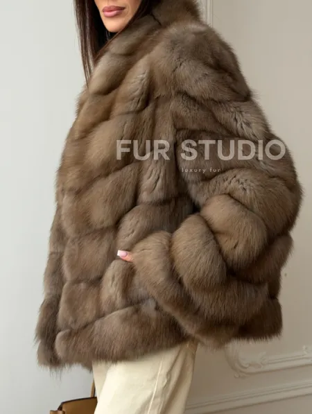 Шуба из меха куницы - рукава косичкой - фото 2