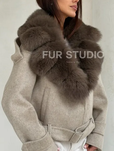 Куртка - пальто с мехом финского песца - фото 1