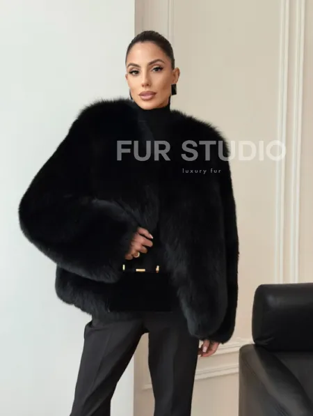 Черная короткая шуба из песца - фото 10