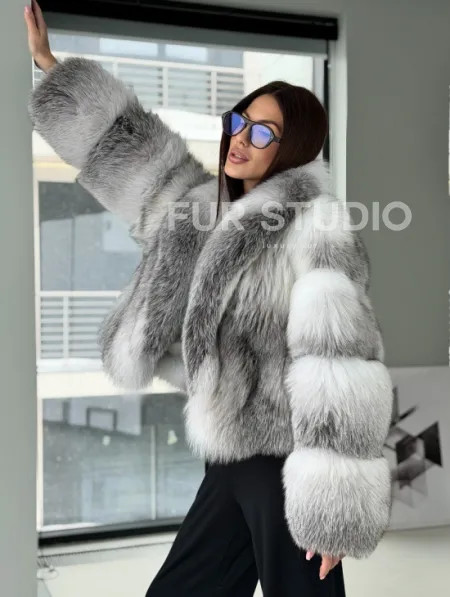 Шуба из меха арктической лисы - белая - фото 11