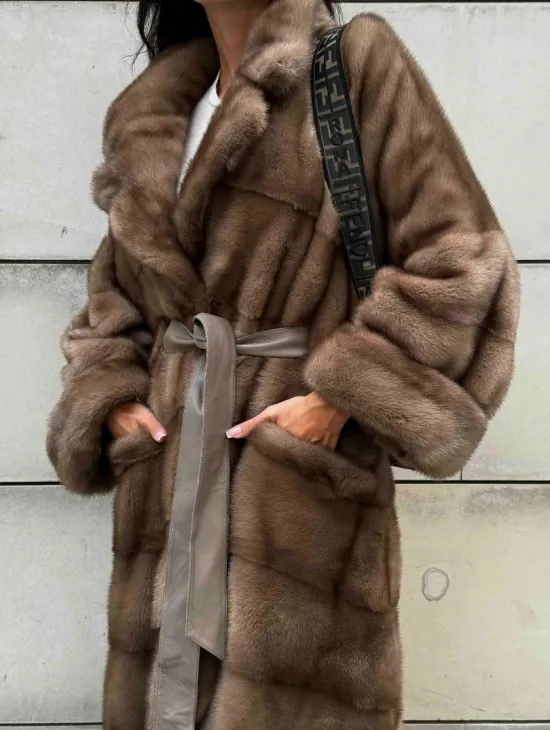 Кимоно шуба из меха норки - цвет темный пастель - фото 4