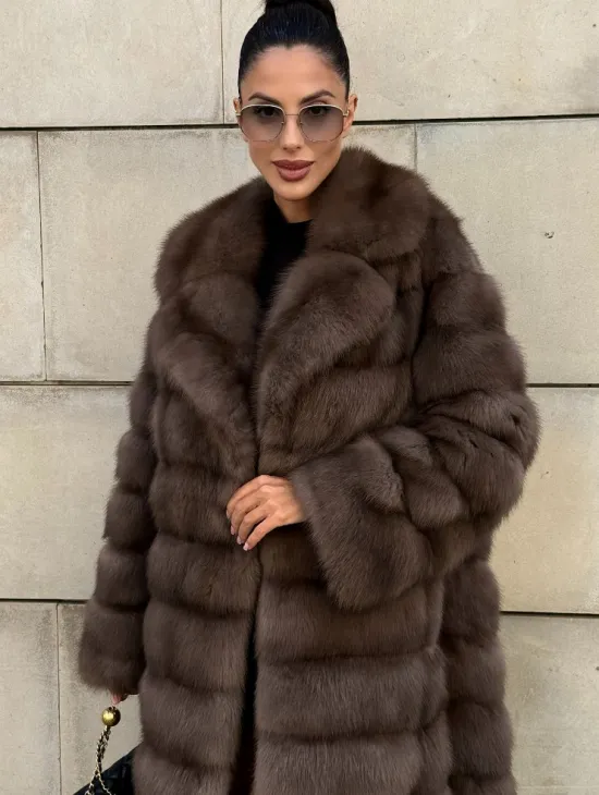 Шуба из куницы в цвете Tartufo  английский воротник - фото 5