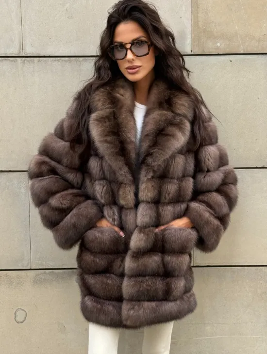 Шуба из баргузинского соболя с цельным английским воротником SILVER 2-3 - фото 0