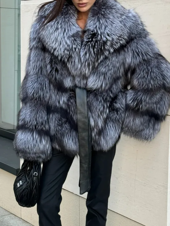 Шуба из меха чернобурки - английский воротник - фото 4