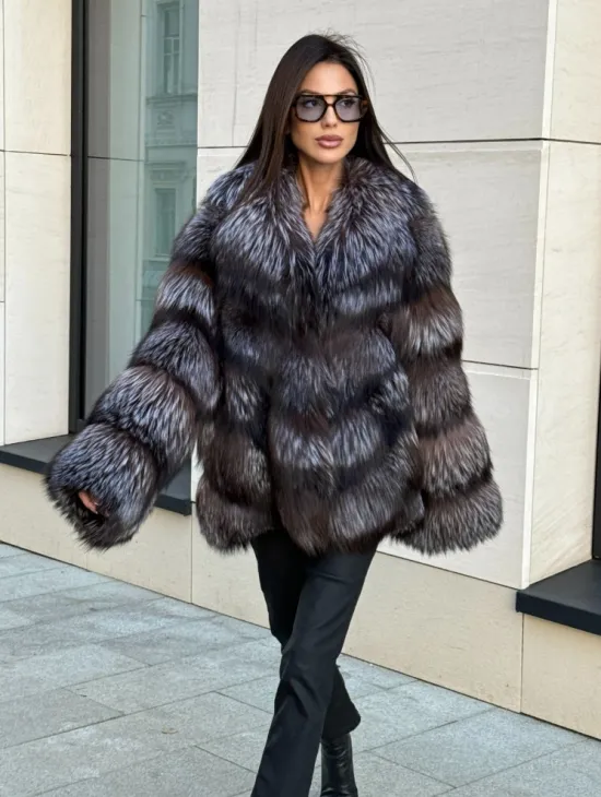 Шуба из чернобурки в натурально-бронзовом цвете, английский воротник - фото 7