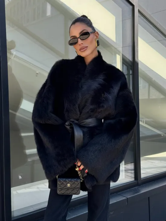 Двухсторонняя черная шуба-дублёнка из итальянской  тосканы - фото 9