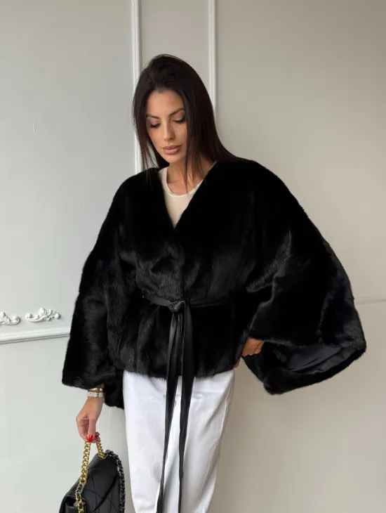 Черная натуральная норковая шуба летучка - фото 11