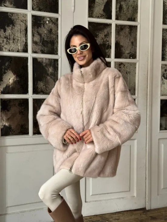 Зимняя норковая шуба - курточка, стойка воротник - на молнии - фото 7