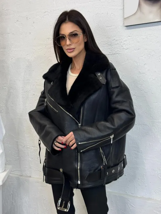 Дубленка зимняя авиатор из натуральной овчины - цвет черный - фото 7