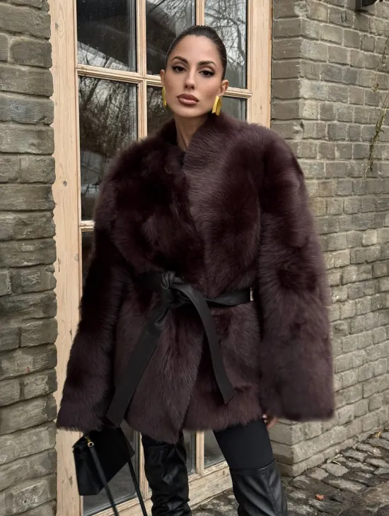 Двухсторонняя женская дубленка из итальянской тосканы Brown - фото 7