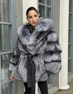 Шуба - пончо из чернобурки с капюшоном - фото 9