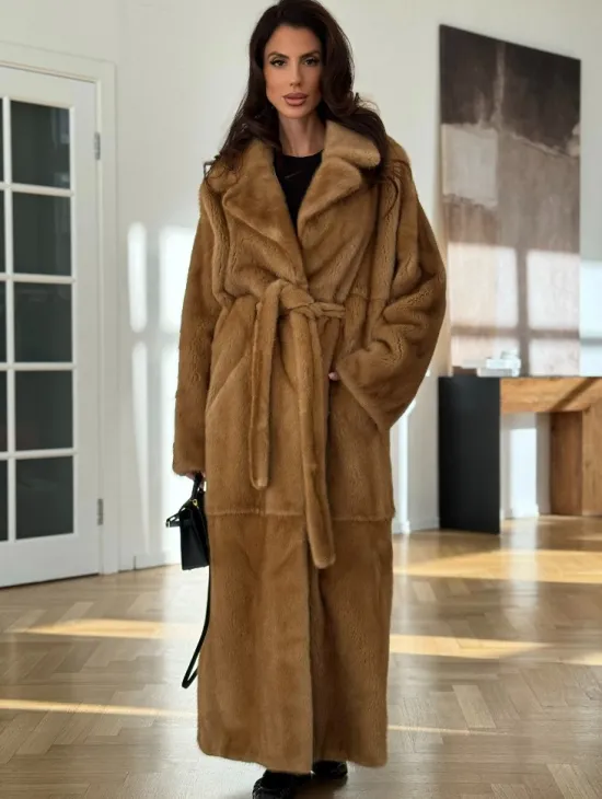 Норковая шуба - кимоно из меха норки premium golg fur со шлицей - фото 3