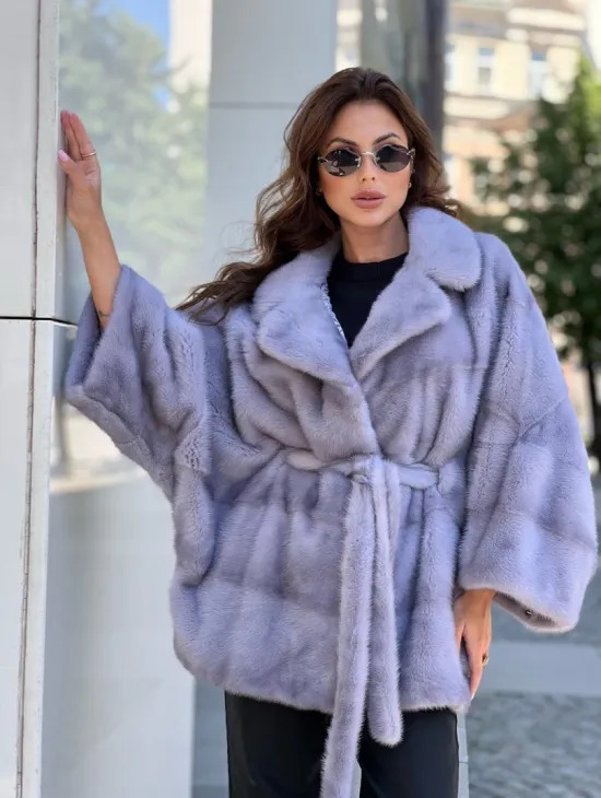 Норковое пончо из меха голубой норки - фото 0