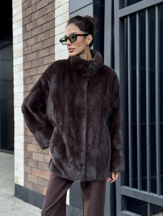 Полушубок автоледи из меха норки - стойка воротник - фото 5