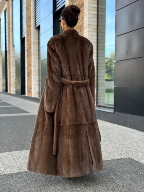 Длинное норковое пальто - шуба в цвете соболь - фото 7