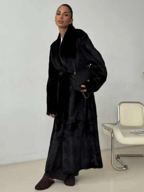 Длинная черная норковая шуба - фото 5