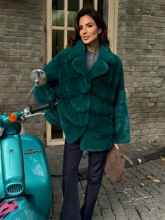 Полушубок норковый - цвет изумруд - фото 7