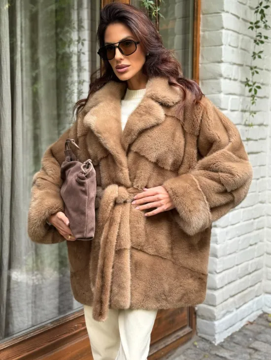 Полушубок норковый (бежевый) - фото 6