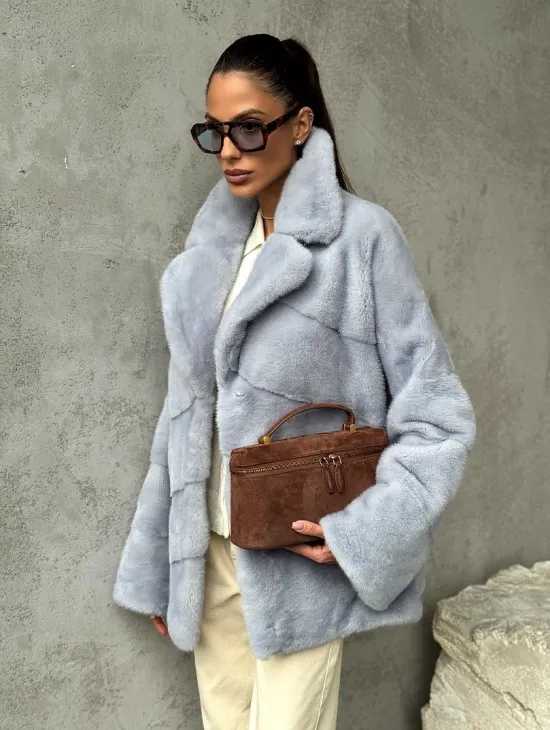 Шуба норковая кимоно автоледи - цвет голубой - фото 7