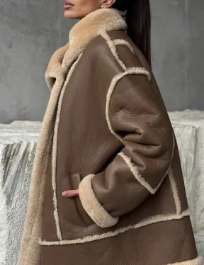 Коричневая женская дубленка - фото 3