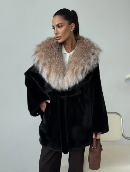 Норковый полушубок с капюшоном рысь - фото 9