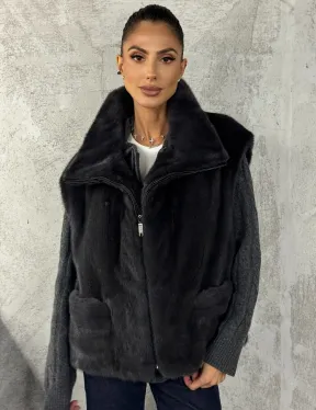 Норковая жилетка - графит - фото 0