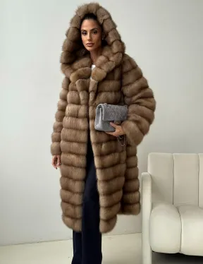 Шуба из куницы с капюшоном кобра - фото 0