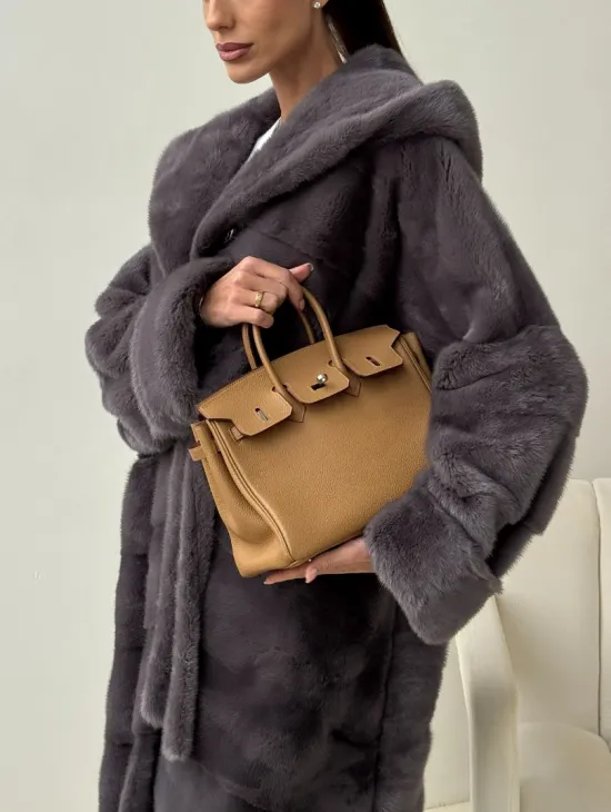 Длинная норковая шуба - капюшон кобра - фото 1