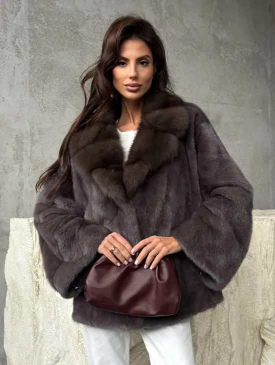 Норковый полушубок с воротником куница - фото 0