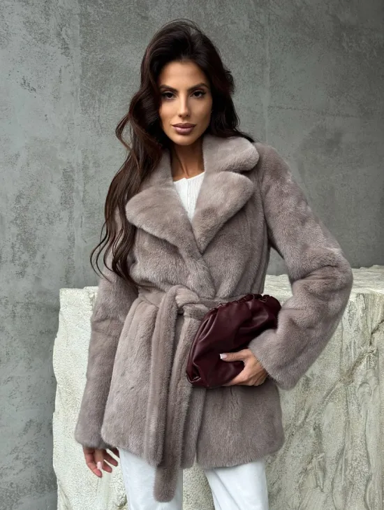 Норковая шуба - жакет с поясом - фото 7