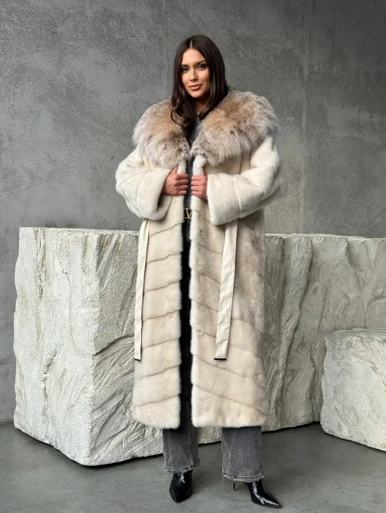 Норка шуба паркет с капюшоном рысь - фото 11