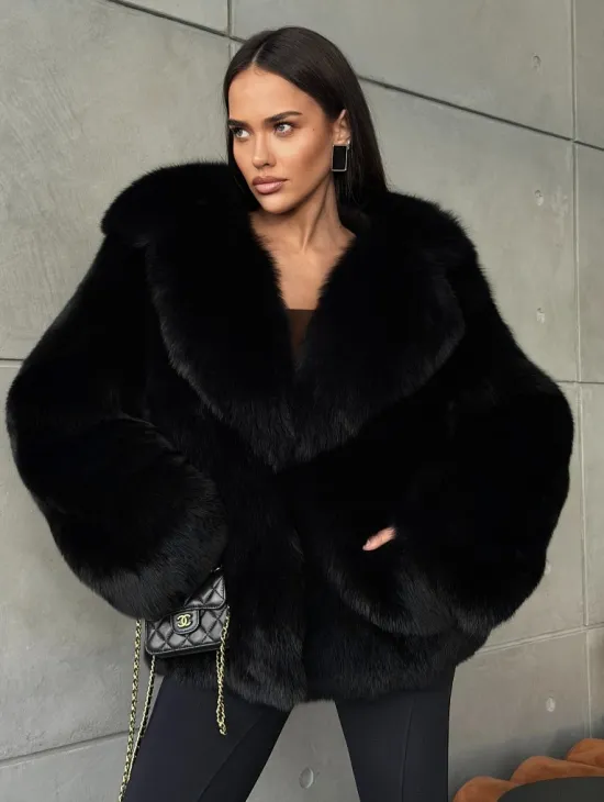 Черная шуба из лисы - фото 6