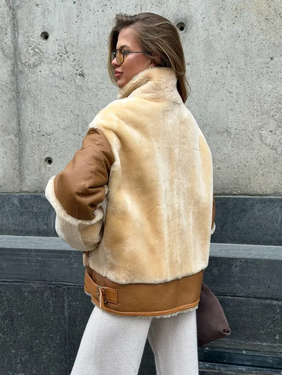 Комбинированная дубленка из овчины и норки - фото 7