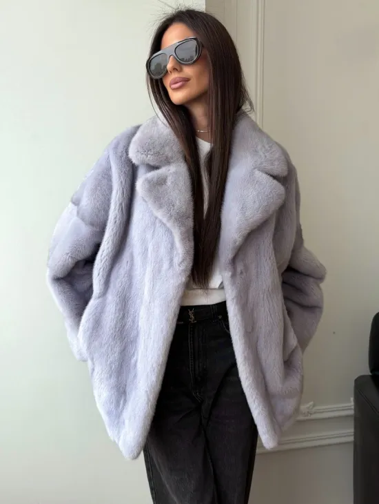 Шуба из норки короткая с английским воротником - фото 5