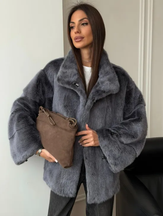 Короткая норковая шуба - стойка воротник - фото 9
