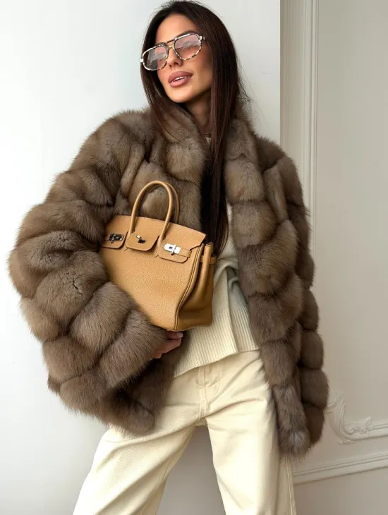 Шуба из меха куницы - рукава косичкой - фото 4