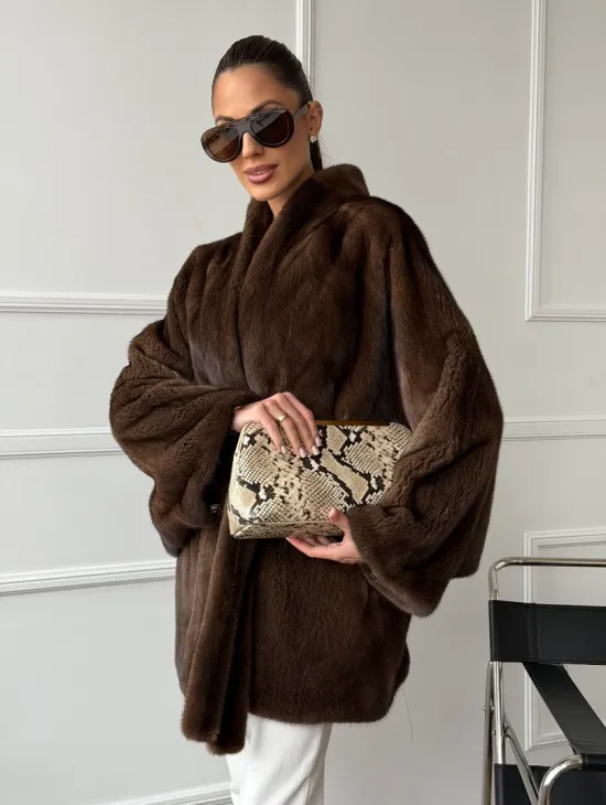 Норковый полушубок с меховым поясом - Летучая мышь - фото 6