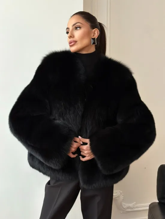 Черная короткая шуба из песца - фото 6