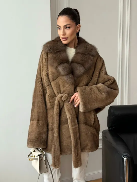 Шуба норка - воротник куница - фото 8