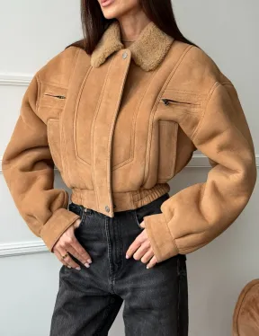 Зимняя женская дубленка - бомбер - фото 3