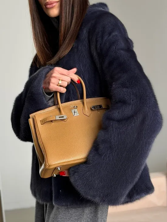 Короткий норковый жакет - синий графит - фото 1