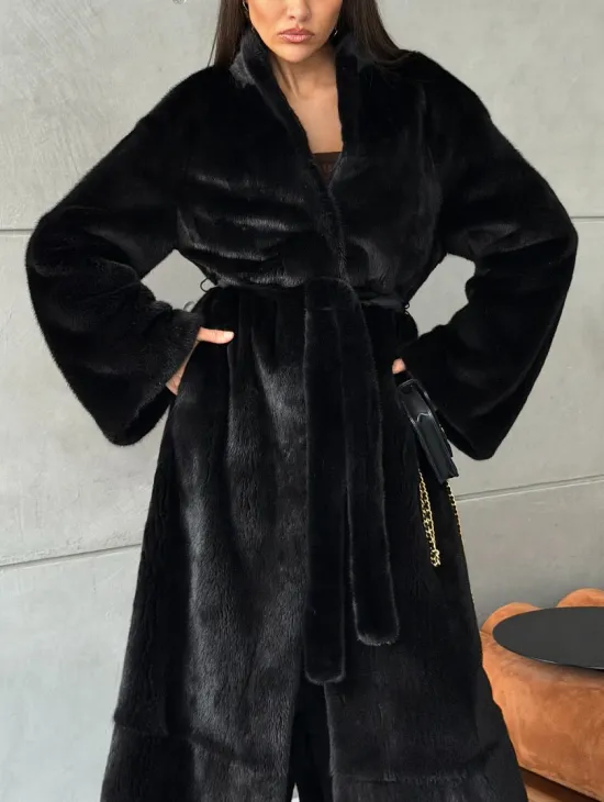 Длинная черная шуба из меха норки Saga furs - фото 1