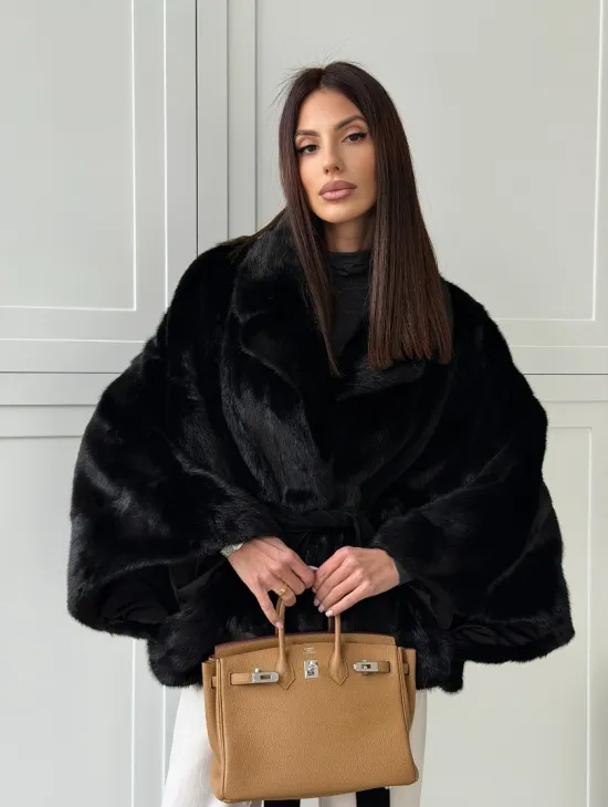 Черная норка летучая мышь - английский воротник - фото 11