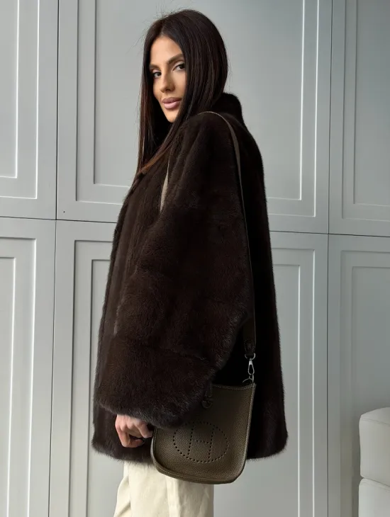 Меховой жакет из норки V- образный воротник - фото 7