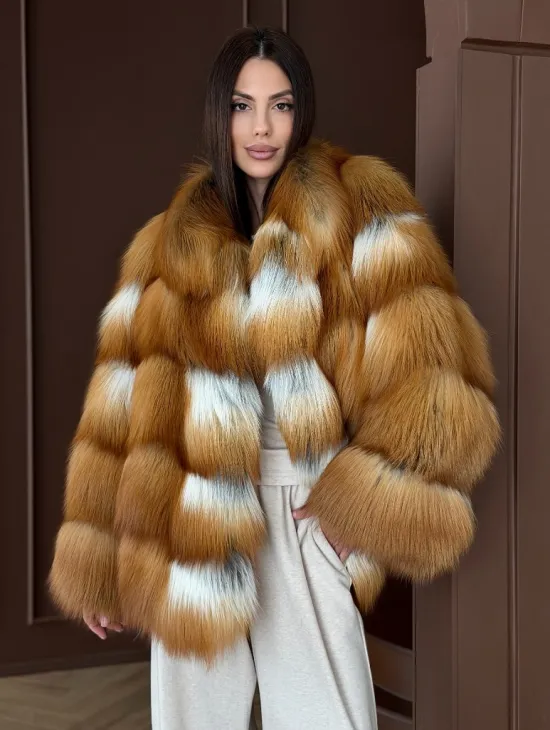 Короткая шуба из рыжей лисы - фото 0