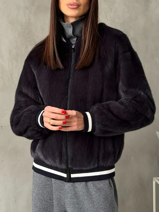 Бомбер из меха норки в цвете графит - фото 3