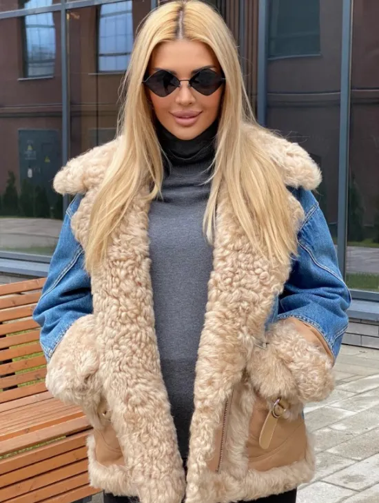 Куртка джинсовая с отделкой из натуральной овчины - фото 2