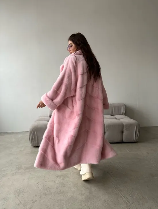 Удлиненная шуба из плюшевой норки Velvet цвет розовый - фото 5