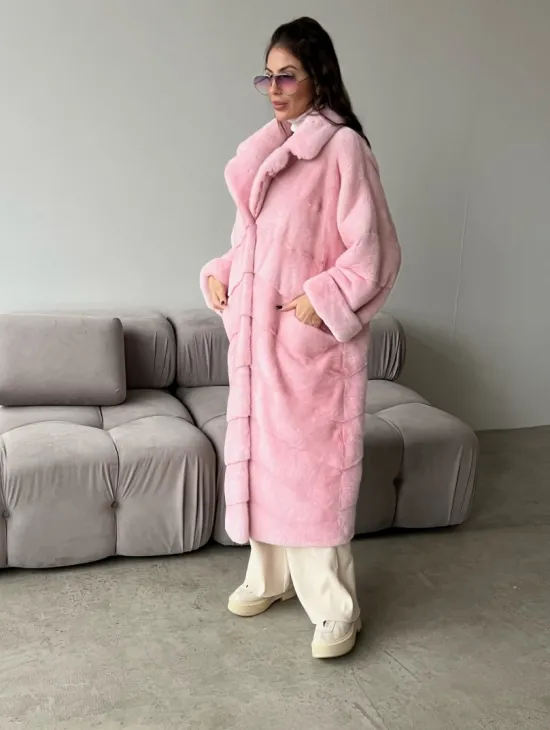 Удлиненная шуба из плюшевой норки Velvet цвет розовый - фото 1