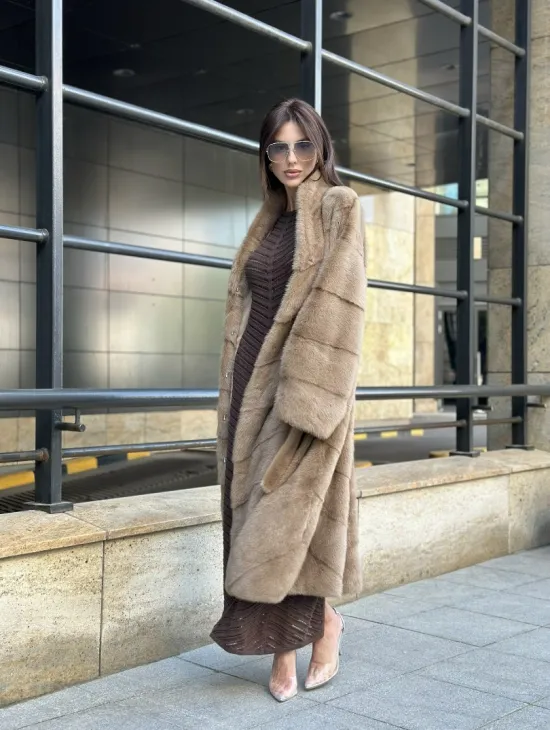 Пастель норковая шуба из аукционного меха - воротник отворот - фото 8